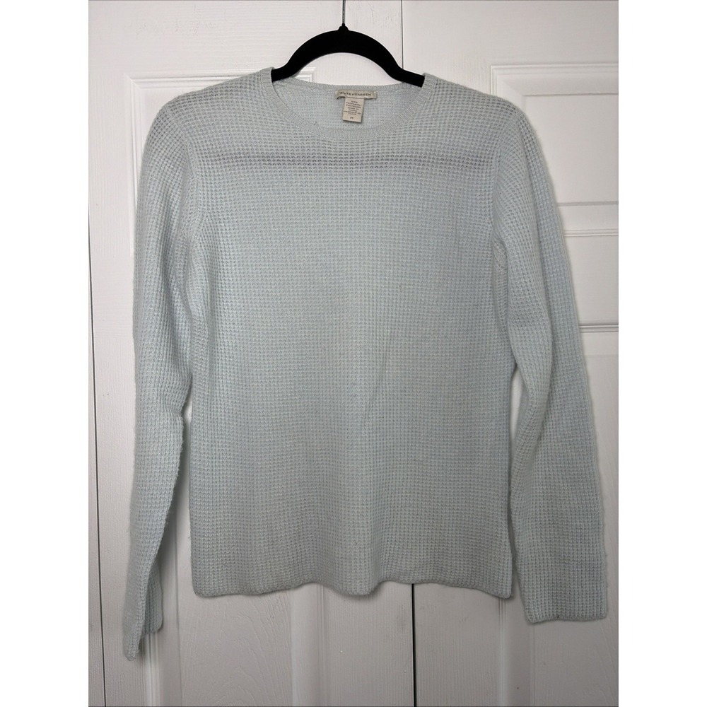 White + Warren Waffle Knit Sweater Womens M Light Blue Cashmere Pullover Size M